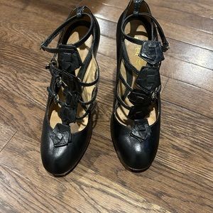 L.A.M.B. heels. Scrapes on front & left foot shoes as shown in pictures.